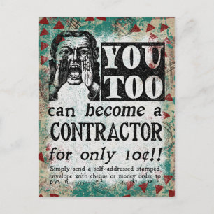 Contractor Postcard - Funny Vintage Retro