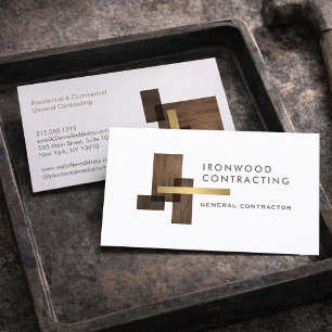 Contractor Wood Gold Logo Business Card