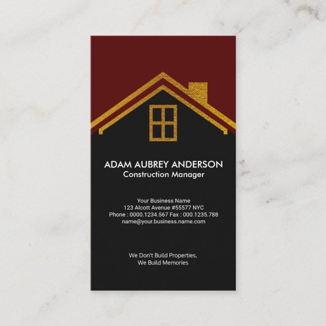 Contractor's Gold Home Roof Motif Construction Business Card (Front)