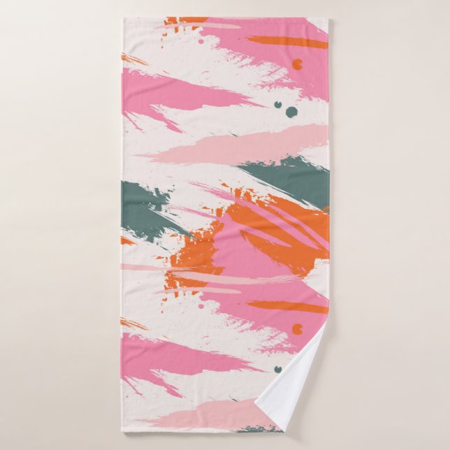 Contrast brush strokes pink green red  bath towel (Bath Towel)
