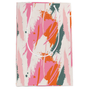 Contrast brush strokes pink green red medium gift bag