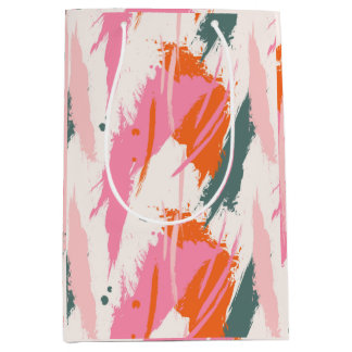 Contrast brush strokes pink green red  medium gift bag