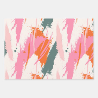 Contrast brush strokes pink green red  wrapping paper sheet