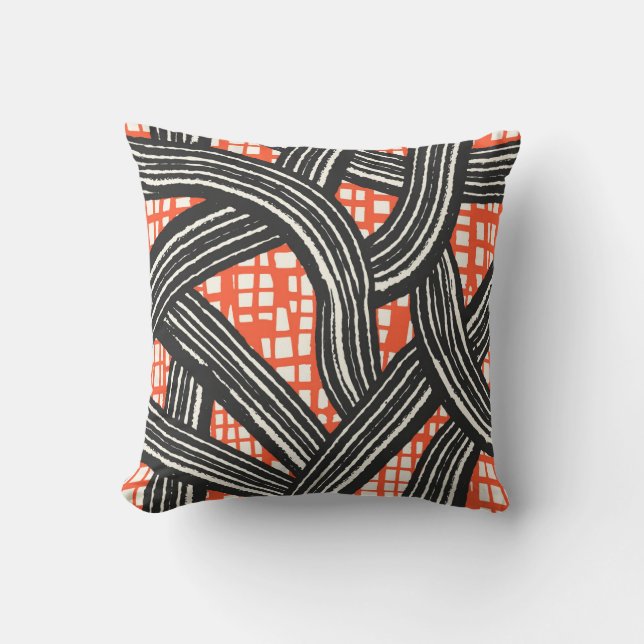 Contrast lines red black - Japandi Throw Pillow (Front)