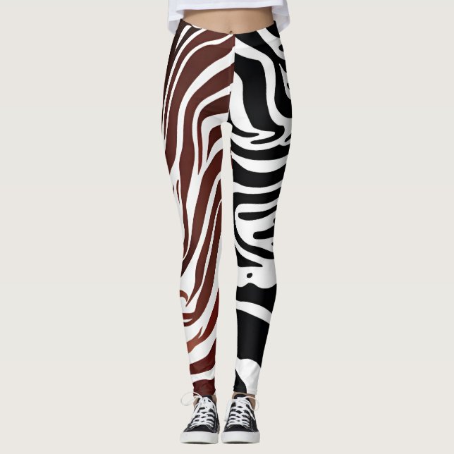 Contraste noir blanc Brown À damiers Leggings (Devant)