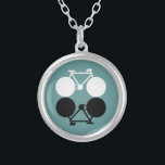 contrasting bicycles graphic silver plated necklace<br><div class="desc">Black and white bikes on customizable colour</div>