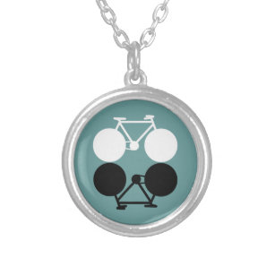 contrasting bicycles graphic silver plated necklace