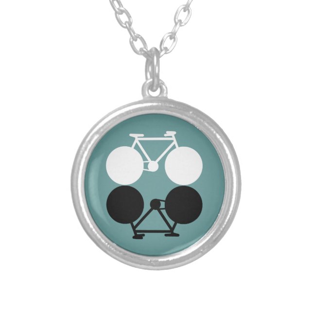 contrasting bicycles graphic silver plated necklace (Front)