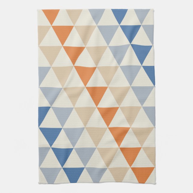 Contrasting Blue Orange And White Triangle Pattern Kitchen Towel (Vertical)