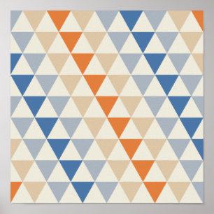 Contrasting Blue Orange And White Triangle Pattern Poster