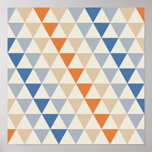 Contrasting Blue Orange And White Triangle Pattern Poster (Front)