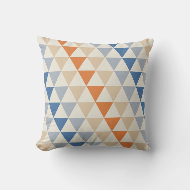 Contrasting Blue Orange And White Triangle Pattern Throw Pillow (Front)