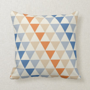 Contrasting Blue Orange And White Triangle Pattern Throw Pillow