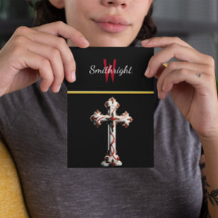 Contrasting Harmony: White and Red Cross on Black Postcard