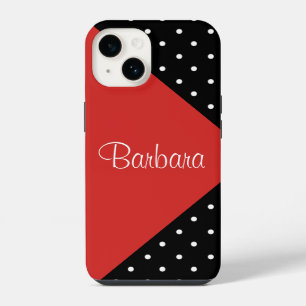 Contrasting Red Black Polka Dot Diagonal Name iPhone 14 Case