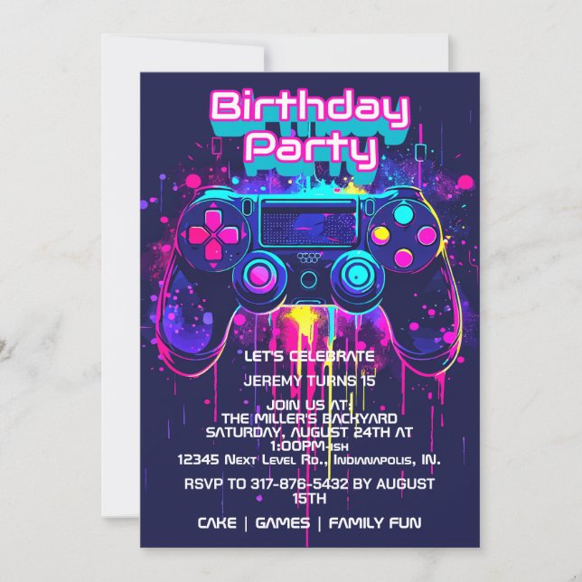 Contrôleur de jeu vidéo Invitations de fête d'anni (Devant)