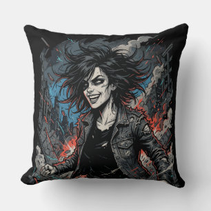 Controlled Chaos Punk Girl   Urban Grunge Rebel Ar Throw Pillow