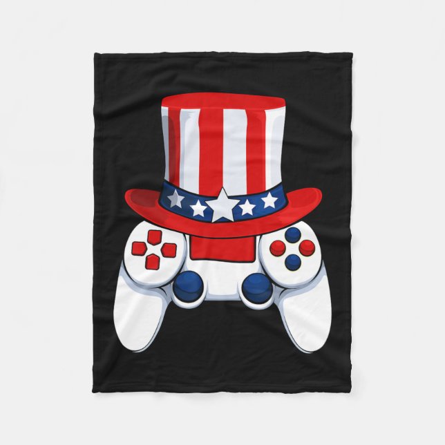 Controller American Hat 4th Of July Usa  Fleece Blanket (Front)