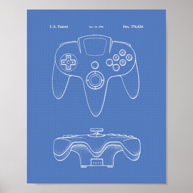 Controller Game 1996 Patent Art Blueprint Poster (Front)