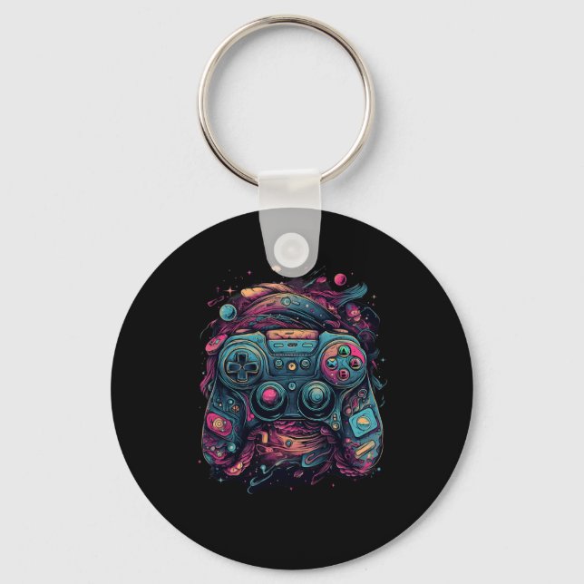 Controller Gaming Rave Gamer Nerd Abstract Pc Game Keychain (Front)
