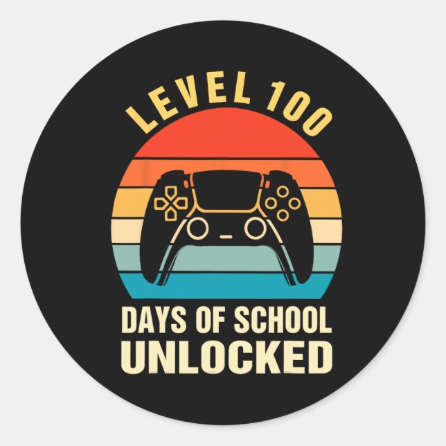 Controller Level 100 Days Of School Unlocked Boys  Classic Round Sticker (Front)