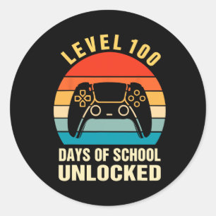 Controller Level 100 Days Of School Unlocked Boys Classic Round Sticker