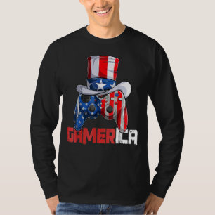 Controller Uncle Sam Video Game Gamerica Us Flag 4 T-Shirt