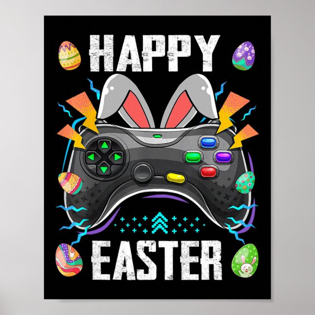 Controller With Bunny Ears Funny Easter Video Game Poster (Front)