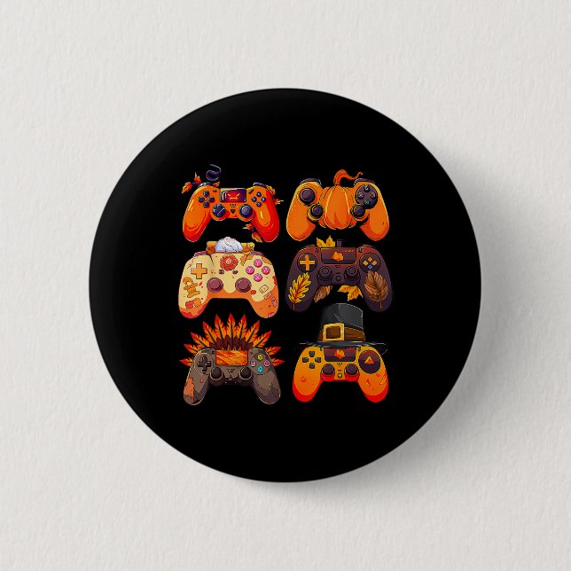 Controllers Fall Gaming Video Game Turkey Thanksgi 2 Inch Round Button (Front)
