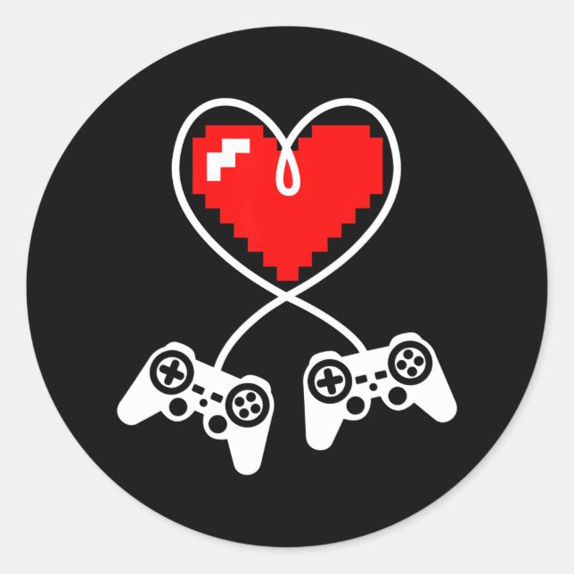 Controllers Heart Video Gamer Valentines Day Classic Round Sticker (Front)