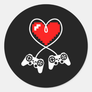 Controllers Heart Video Gamer Valentines Day Gamin Classic Round Sticker