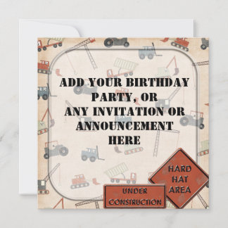 Contruction Boy's Birthday party Invitation