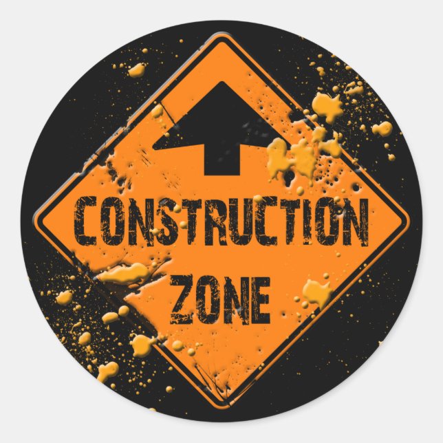 CONTRUCTION ZONE ROAD SIGN CLASSIC ROUND STICKER (Front)