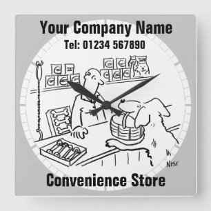 Convenience Store, Local Shop or Supermarket Square Wall Clock