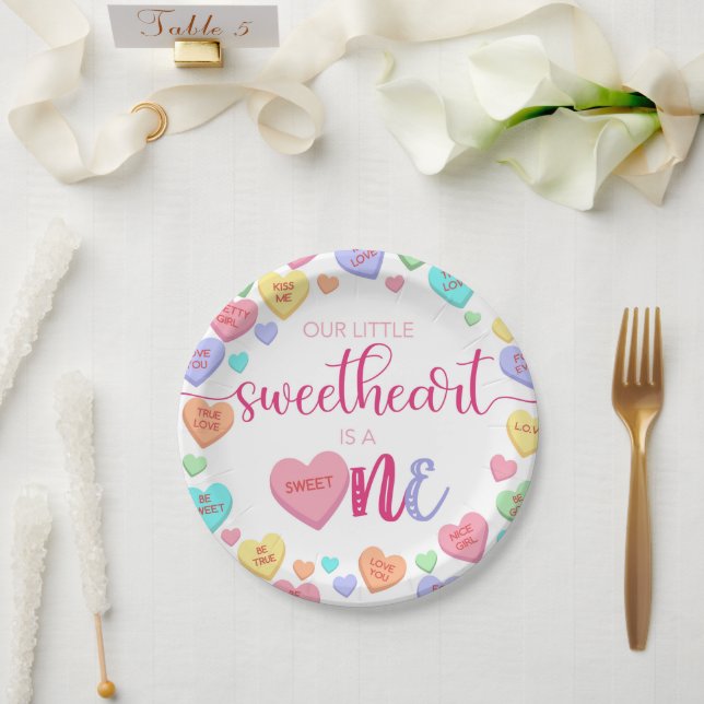 Conversation Hearts 1st Birthday Paper Plate (Wedding)