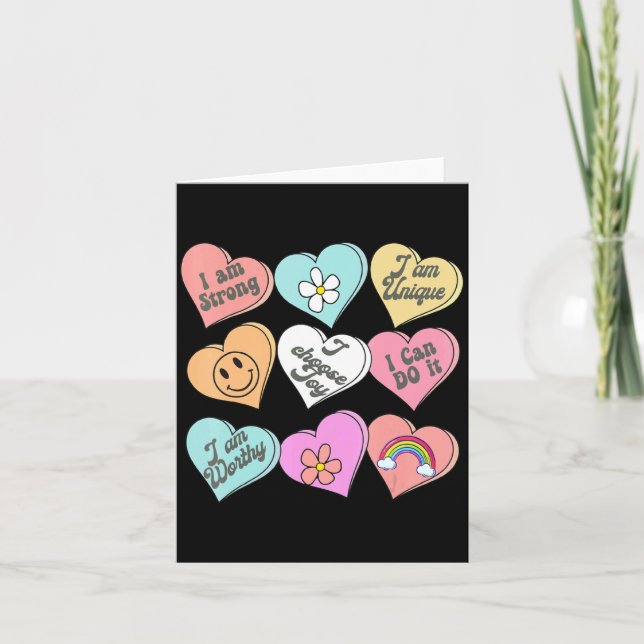 Conversation Hearts Groovy Valentines Day Cute Tea Card (Front)