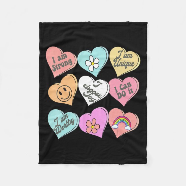 Conversation Hearts Groovy Valentines Day Cute Tea Fleece Blanket (Front)