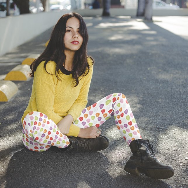 Conversation Hearts Leggings (Valentine's Day Conversation Hearts Colorful Leggings)