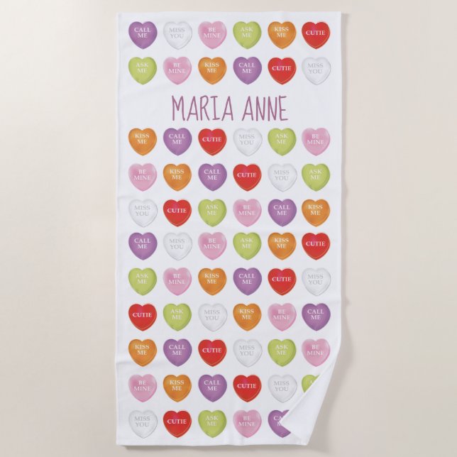 Conversation Hearts Personalized Beach Towel (Front)