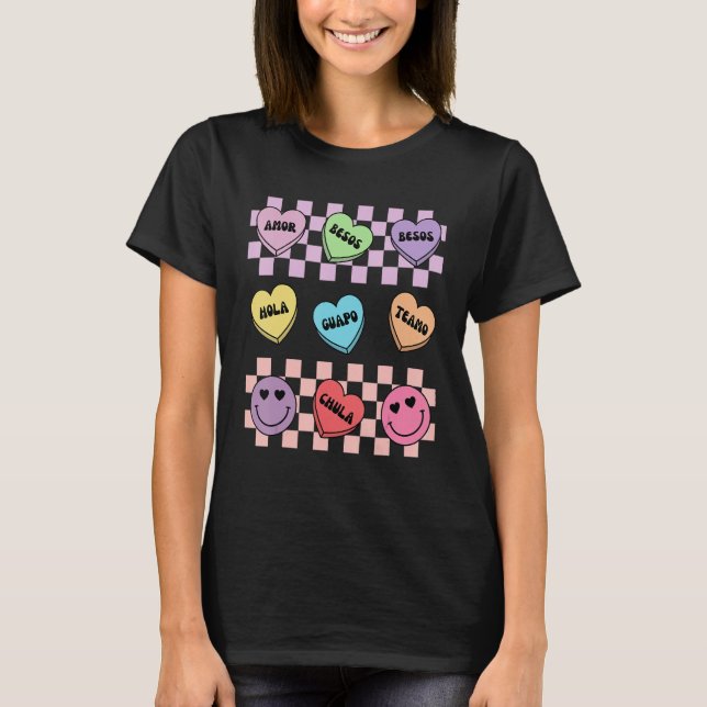 Conversation Hearts Spanish Mexican Valentines Day T-Shirt (Front)