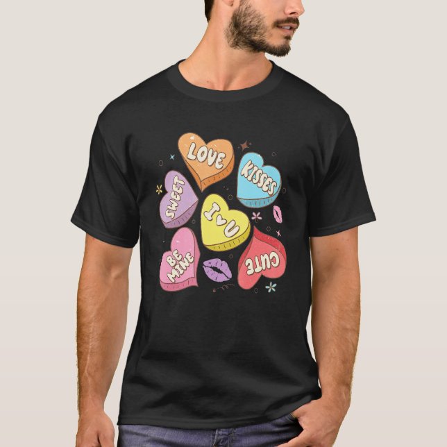 Conversation Hearts Valentines XOXO Retro Groovy F T-Shirt (Front)