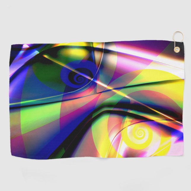 Convex twisted blue a yellow spiral ghost on pink  golf towel (Horizontal)