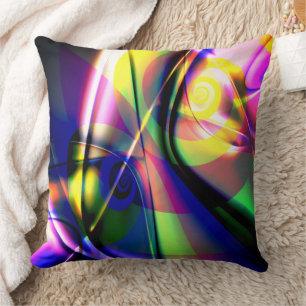 Convex twisted blue a yellow spiral ghost on pink throw pillow