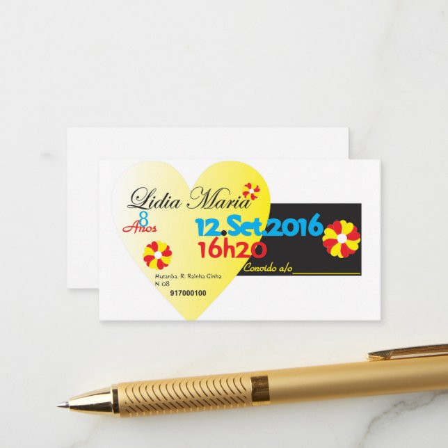 Convite de aniversario enclosure card (Front/Back In Situ)