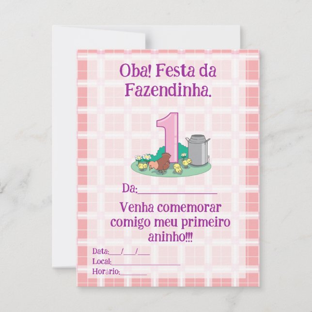 Convite de aniversario fazendinha card (Front)