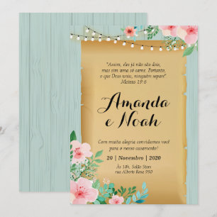 Convite de Casamento, amadeirado turquesa Invitation