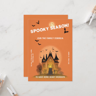 Convite Festa Halloween Laranja com Mansão Invitation