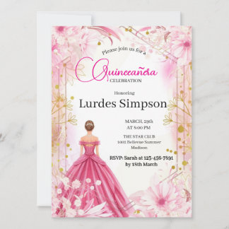 Convite Quinceañera invitation Floral Pink