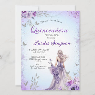 Convite  Quinceañera invitation Purple and Silver