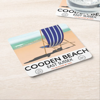 Cooden Beach East Sussex vintage travel poster Square Paper Coaster